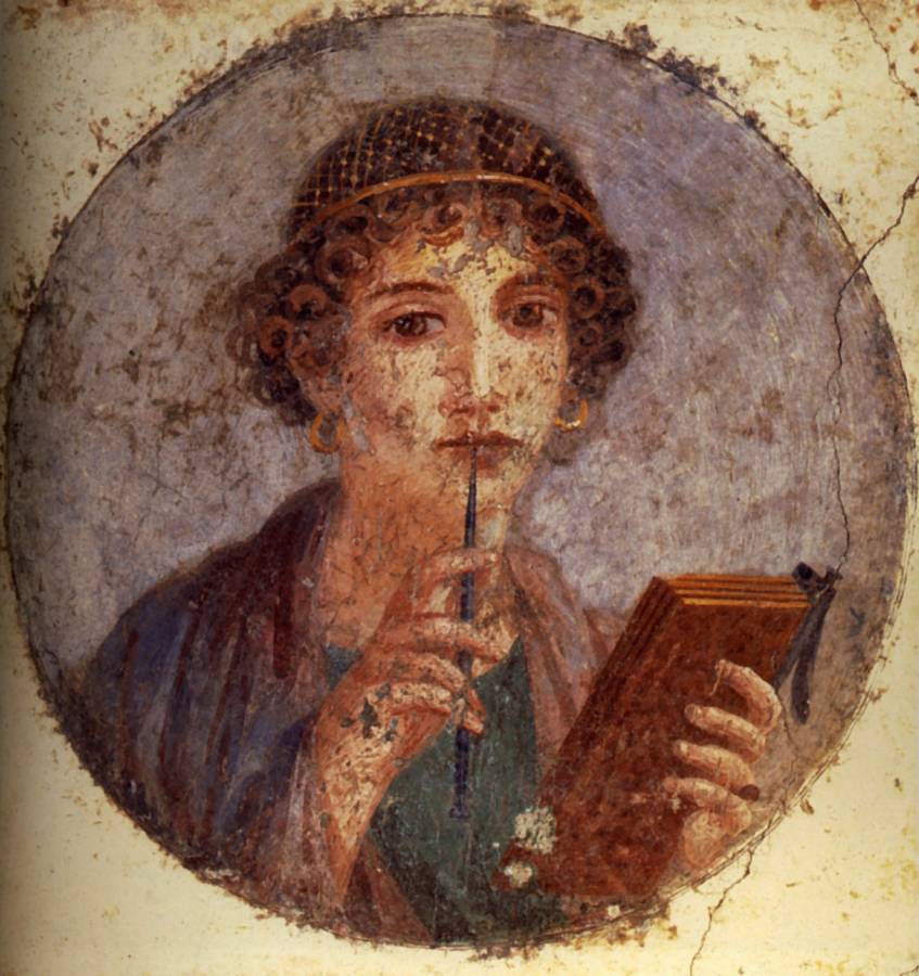 60-150 Portrait de Jeune femme au Stylet dite Sappho 31x34 cm IVeme Style Pompei Insula occidentalis